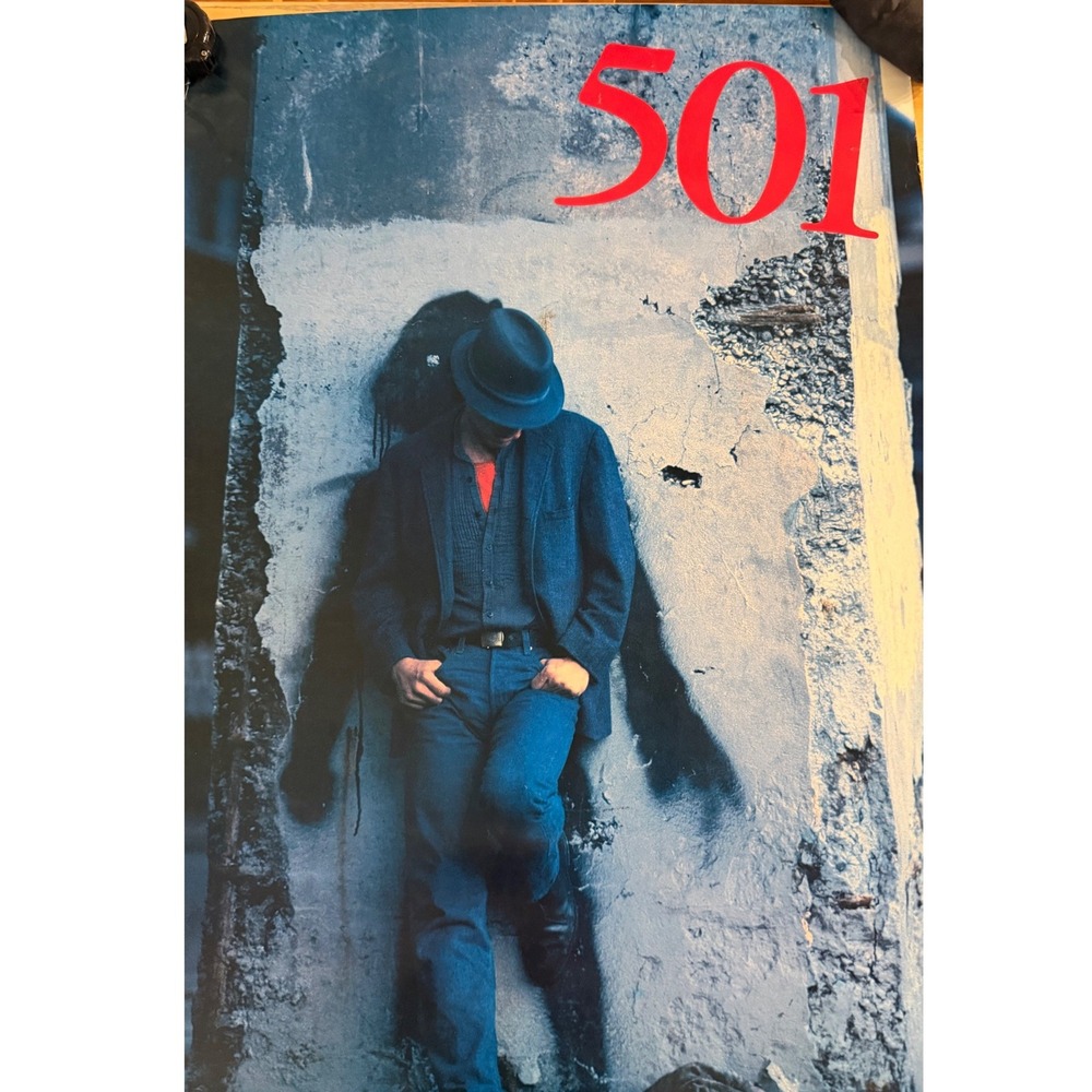 Vintage 1984 Levis 501 Jeans Advertising Poster Man in Fedora Denim Art 22x35